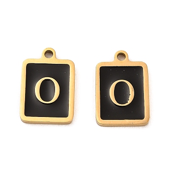 304 Stainless Steel Pendants, with Enamel, Rectangle with Letter Charm, Golden, Letter O, 17.5x12x1.5mm, Hole: 1.5mm