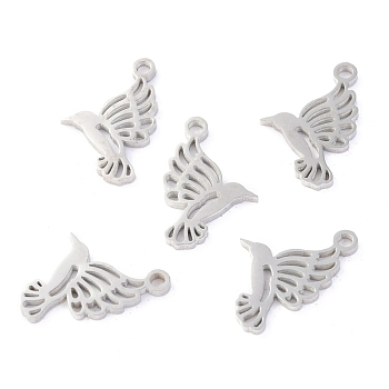 304 Stainless Steel Pendants, Laser Cut, Hummingbird, Stainless Steel Color, 15x9.5x1.1mm, Hole: 1.4mm