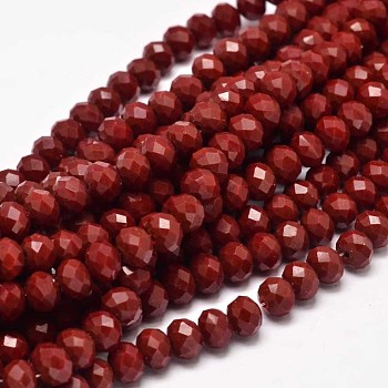 Glass Beads Strands, Decorative Hand Briolette Faceted Rondelle for DIY Craft Bracelet Necklace Jewelry Making, Dark Red, 8x6mm, Hole: 1mm, about 70pcs/strand, 15.5 inch