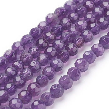 Natural Amethyst Beads Strands, Round, Faceted, Purple, 4mm, hole: 1mm, 47pcs/strand, 8 inch