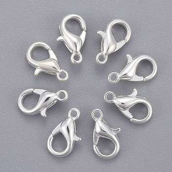 Silver Color Plated Zinc Alloy Lobster Claw Clasps, Parrot Trigger Clasps, Cadmium Free & Lead Free, Jewelry Findings, Size: about 6mm wide, 10mm long, hole: 1.2mm