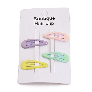 Teardrop Spray Painted Iron Snap Hair Clip for Girls, Mixed Color, 11x30.5x2.5mm, 4pcs/card