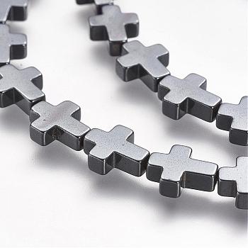 Non-magnetic Synthetic Hematite Beads Strands, Vacuum Plating, Grade A, Cross, Hematite Plated, 10x8x3mm, Hole: 1mm, about 40pcs/strand, 15.9 inch