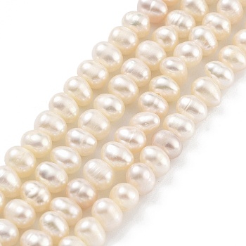 Natural Cultured Freshwater Pearl Beads Strands, Potato, PeachPuff, 4~5mm, Hole: 0.6mm, about 43~44pcs/strand, 7.09 inch(18cm)