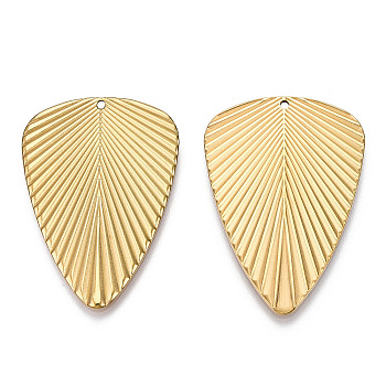 Ion Plating(IP) 304 Stainless Steel Pendants, Leaf Charm, Real 18K Gold Plated, 46x32.5x1.5mm, Hole: 1.5mm