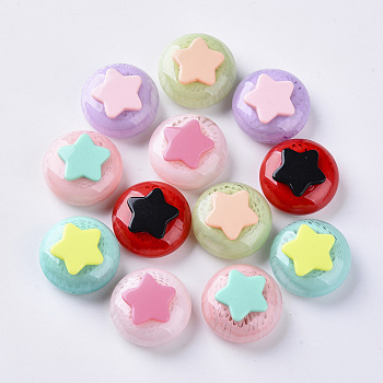 Two Tone Acrylic Cabochons, Hair Ties Findings, Flat Round with Star, Mixed Color, 25x13~14mm, Inner Size: 20x7mm