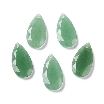 Natural Green Aventurine Faceted Pendants, Teardrop Charms, 25x13x4mm, Hole: 1mm