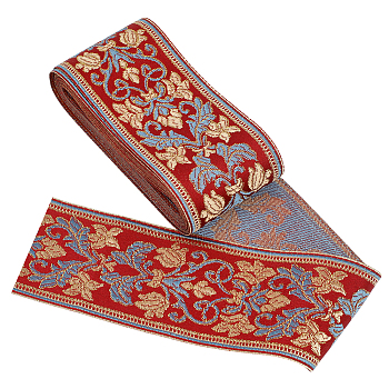 Ethnic Embroidery Polyester Flat Ribbons, Jacquard Ribbon, Dark Red, 2-3/8 inch(61mm), about 5.47 Yards(5m)/pc