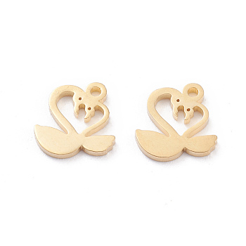 Valentine's Day 304 Stainless Steel Charms, Laser Cut, Mandarin Duck, Golden, 9.5x10x1mm, Hole: 1.2mm