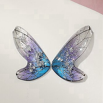 Gradient Color Transparent Resin Pendants, Butterfly Wing Charms with Silver Foil, Lilac, 19x11.5x2mm