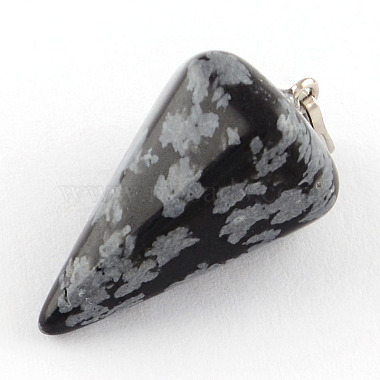Platinum Cone Snowflake Obsidian Pendants