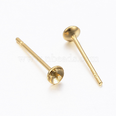 304 Stainless Steel Post Stud Earring Settings For Half Drilled Bead(STAS-H558-07G)-2