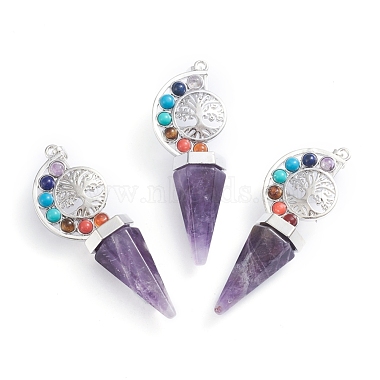 Natural & Synthetic Mixed Gemstone Big Chakra Pointed Pendants(G-E566-06)-2