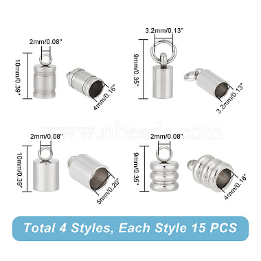 unicraftale 60pcs 4 styles 201 et 304 extrémités de cordon en acier inoxydable(STAS-UN0047-78)-4