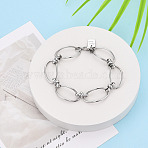 Brass Chain Bracelets, Oval Link Chain Bracelets for Women, with Good Luck Stamp, Nickel Free, Real Platinum Plated, 7-7/8 inch(20cm)(BJEW-N032-01P)