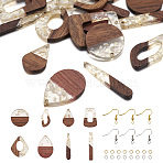 DIY Brass & Resin & Wood Pendant Dangle Earring Kits, Mixed Color, 44x7.5x3mm, Hole: 1.5mm, 2pcs(DIY-TA0010-66)
