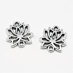 Tibetan Style Alloy Links connectors, Lotus Flower, Cadmium Free & Lead Free, Antique Silver, 16x15x2mm, Hole: 1.5mm, about 750pcs/1000g(TIBE-S301-078AS-RS)