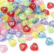 Transparent Acrylic Heart Horizontal Hole Letter Beads, Mixed Color, 10.5x11.5x4.5mm, Hole: 2mm, about 1300pcs/500g(TACR-Q101-01)