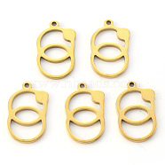 Vacuum Plating 304 Stainless Steel Pendants, Laser Cut, Ring with Ring, Golden, 17x10x1mm, Hole: 1.2mm(STAS-N092-77G)