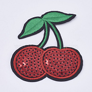 Computerized Embroidery Cloth Iron on/Sew on Patches, Costume Accessories, Paillette Appliques, Cherry, Colorful, 68x78x1mm(DIY-WH0055-08)