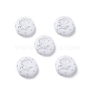 Opaque Acrylic Beads, Metal Enlaced, Flat Round with Flower Pattern, White, 17.5~18x5~5.5mm, Hole: 1.8mm, about 399pcs/500g(OACR-G016-27D)
