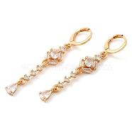 Rack Plating Golden Brass Dangle Leverback Earrings, with Cubic Zirconia, Teardrop, Clear, 51x8mm(EJEW-B037-03G-02)