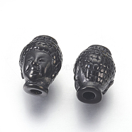304 Stainless Steel Beads, Buddha's Head, Gunmetal, 10x13x9mm, Hole: 3mm(STAS-E446-21B)