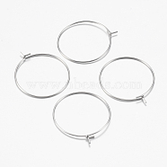 316 Surgical Stainless Steel Hoop Earrings Findings, Wine Glass Charms Findings, Stainless Steel Color, 29x25x0.7mm, 21 Gauge(STAS-F149-32P-C)