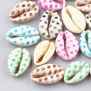 Printed Cowrie Shell Beads, No Hole/Undrilled, Mixed Color, 20~26x13~18x5~7mm(X-SHEL-S274-02)