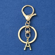 Alloy Initial Letter Charm Keychains, with Alloy Clasp, Golden, Letter A, 8.5cm(KEYC-YW00006-01)