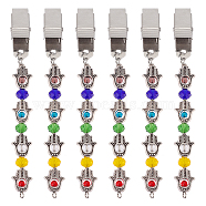 Glass Beaded Credit Card Clip Puller with Alloy Hamsa Hand, Iron Card Clip Grabber, Colorful, 120~122mm, 6pcs/set(AJEW-PH01540)