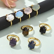 Hexagon Natural & Synthetic Gemstone Finger Rings, Golden Tone Brass Cuff Rings, Rack Plating, Long-Lasting Plated, Lead Free & Cadmium Free, Hexagon: 10x14mm, Inner Diameter: 17mm(RJEW-B113-02G)