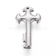 304 Stainless Steel Pendants, Cross and Key, Stainless Steel Color, 18x10x2mm, Hole: 1mm(STAS-G214-51P)