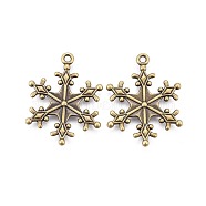 Zinc Tibetan Style Alloy Pendants, Snowflake Pendants, Charms for Christmas Day Gift Making, Lead Free and Cadmium Free, Antique Bronze, about 29mm long, 22mm wide, 3mm thick, hole: 2mm(TIBEP-12740-AB-LF)
