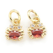 Brass Cubic Zirconia Pendants, with Jump Rings, Crab, Real 18K Gold Plated, 9x7x3mm, Hole: 3.5mm(ZIRC-O041-03G)