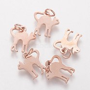 201 Stainless Steel Kitten Pendants, Stretch Cat Shape, Rose Gold, 12x12x1mm, Hole: 3mm(STAS-S105-T465R)