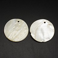 Flat Round Freshwater Shell Pendants, Creamy White, 49x3mm, Hole: 3mm(SHEL-M005-39)
