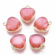 Resin Pendants, with Gold Plated Iron Loops, Imitation Cat Eye Style, Heart, Light Coral, 19x16x8mm, Hole: 1.8mm(RESI-S383-032E)