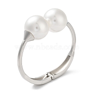 Acrylic Round Beads Bangles, Alloy Hinged Bangles for Women, Platinum, Inner Diameter: 1-3/4x2-3/4 inch(4.45x6.85cm) (BJEW-C058-04P)