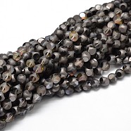 Half Plated Frosted Faceted Round Glass Bead Strands, Black Plated, 6x6.5x6.5mm, Hole: 1mm, about 100pcs/strand, 23.6 inch(EGLA-E023-HP03)