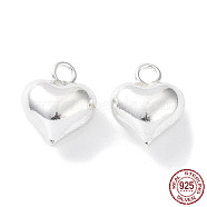 925 Sterling Silver Charms, Heart, Silver, 10x8x5mm, Hole: 1.6mm(STER-H106-01A-S)