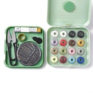 Sewing Tool Sets, Including Polyester Thread, Tape Measure, Scissor, Sewing Needle Devices Threader, Thimbles, Needles, Magnetic Plastic Box, Light Green, 96x105x30mm(TOOL-F019-01D)