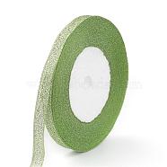 Glitter Metallic Ribbon, Sparkle Ribbon, with Silver Metallic Cords, Valentine's Day Gifts Boxes Packages, Green, 1/4 inch(6mm), about 33yards/roll(30.1752m/roll), 10rolls/group(RSC6mmY-032)
