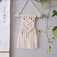 Cotton Cord Macrame Woven Wall Hanging, with Plastic Non-Trace Wall Hooks, for Nursery and Home Decoration, Floral White, 480x210x20mm(HJEW-C010-04)