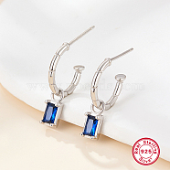 Rhodium Plated 925 Sterling Silver Half Hoop Earrings, Rectangle Cubic Zirconia Dangle Stud Earrings, Platinum, 21mm(VI5707-4)