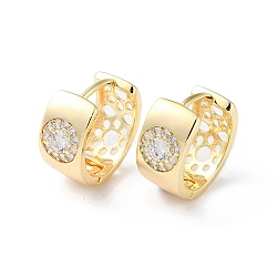 Brass Micro Pave Cubic Zirconia Hoop Earrings, Flat Round, Real 18K Gold Plated, 13x6.5mm(EJEW-P259-01G)