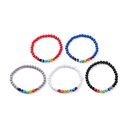Opaque Acrylic Stretch Bracelets, with Evil Eye Lampwork Round Beads, Mixed Color, Inner Diameter: 2-1/8 inch(5.5cm)(BJEW-JB06308)