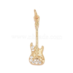 Brass Clear Cubic Zirconia Pendants, Cadmium Free & Nickel Free & Lead Free, Long-Lasting Plated, Electric Guitar, Real 18K Gold Plated, 27.5x8.5x2mm, Hole: 3mm(KK-M229-53G)