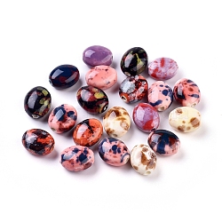 Handmade Porcelain Beads, Fancy Antique Glazed Porcelain, Oval, Mixed Color, 15.5~16x13~14x9~9.5mm, Hole: 2mm(X-PORC-S496-P)