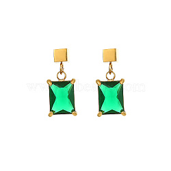 Fashionable stainless steel earrings with rectangular zirconia studs and diamond inlays.(JJ6846-1)